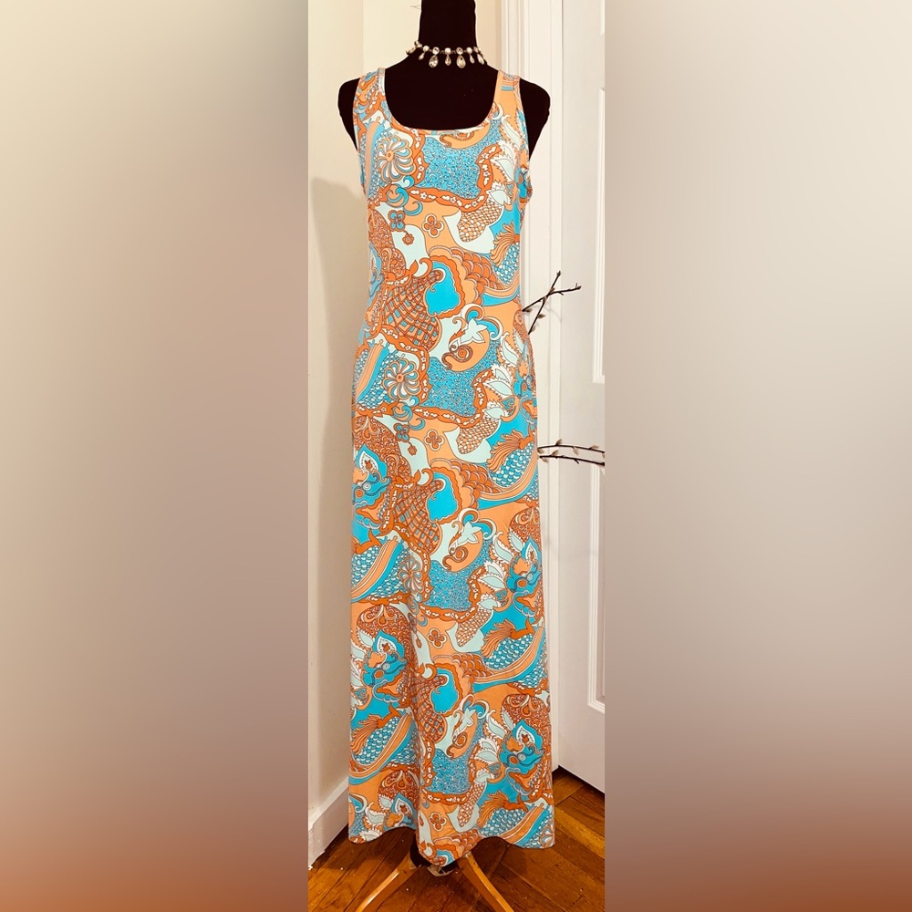 J McLaughlin Sleeveless Abstract 70’s Print Maxi dress